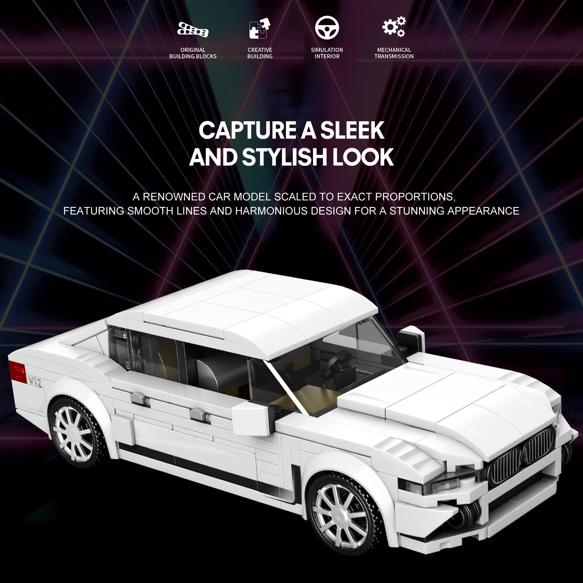 Ebortsin Sports Car Building Set for M760Li, Racing Car Model Building Blocks, 398 PCS Collectible Iconic Sports Vehicle Construction Kit, Gifts for Kids & Sportscar Enthusiasts