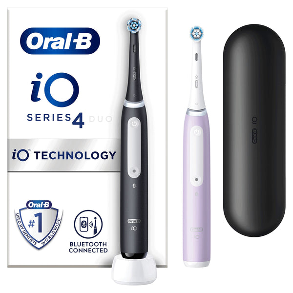 Oral-B iO4 Electric Toothbrush For Adults, 3 Toothbrush Heads, Travel Case & Toothbrush Head Holder, 4 Modes With Teeth Whitening, 2 Pin UK Plug, Black