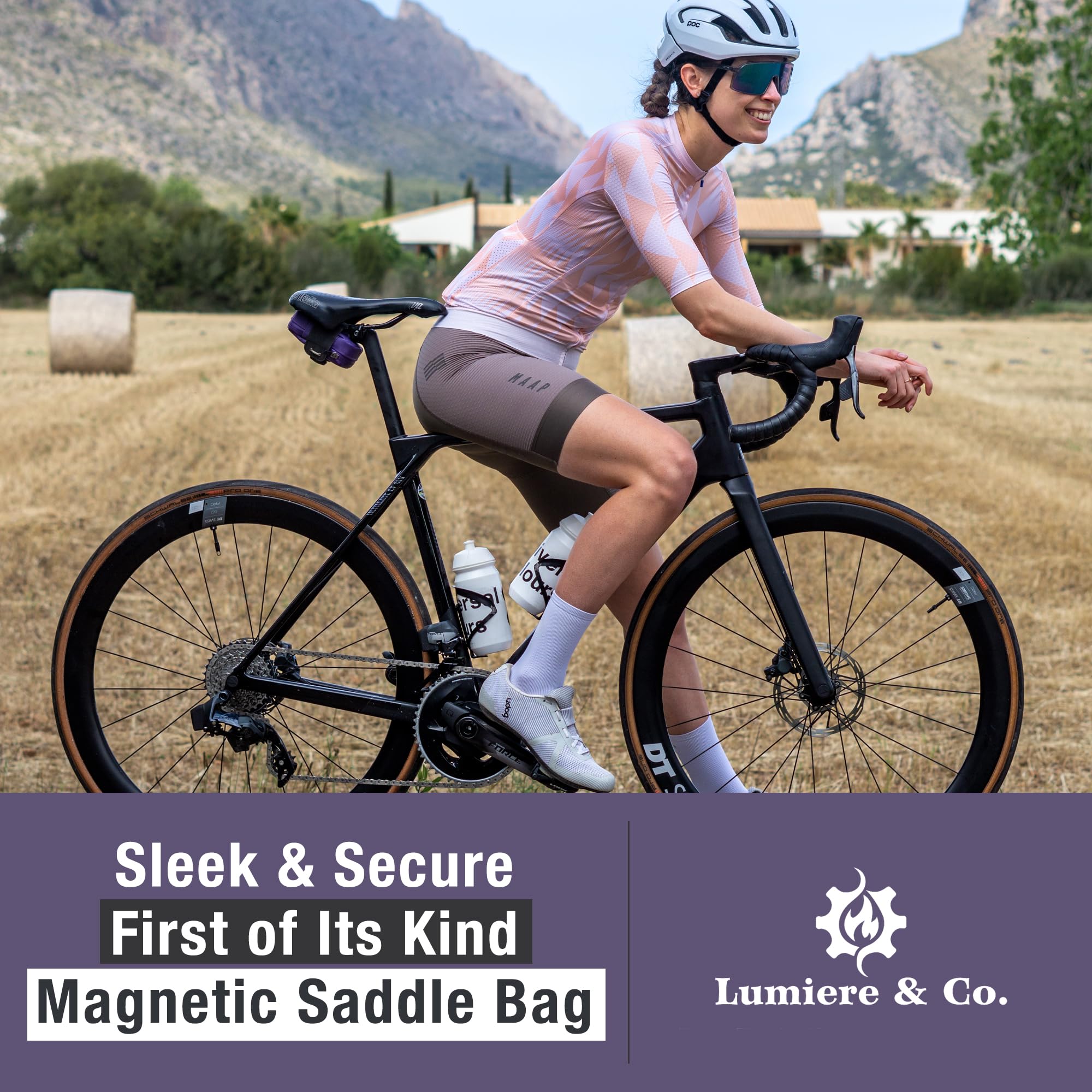 Lumiere & Co. Falcon Magnetic Bike Saddle Bag – 0.69L | 6" x 3.5" x 2" | Sleek Minimalist Brick Design, Fast Magnetic Buckle Attachment | Road Cycling–Specific Bike Seat Bag (Black, Large)