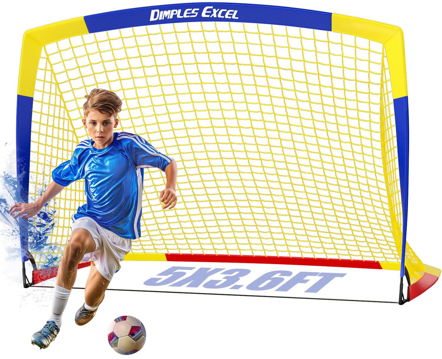 Dimples Excel Football Goal Net for Garden Outdoor Football Training for Football Lover (5'?3.6'- Blue+Yellow)