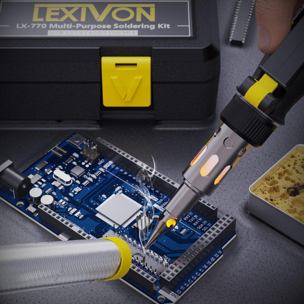LEXIVON Butane Soldering Iron Multi-Purpose Kit | Cordless Self-Igniting Adjustable Flame 7-Tip Set | Pro-Grade (LX-770)