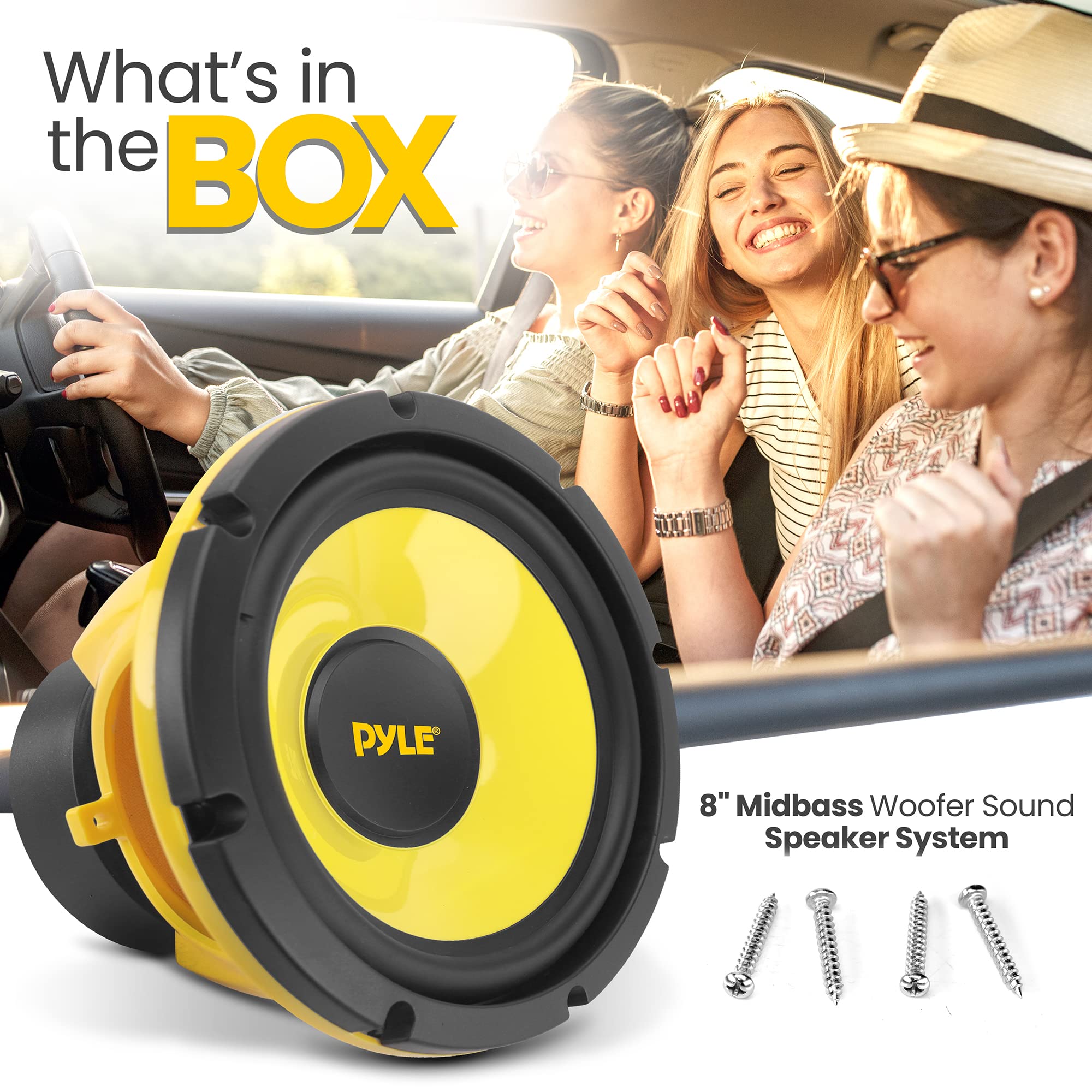 Pyle Car Midbass Speaker System - Pro 8 Inch 400 Watt 4 Ohm Auto Mid-Bass Component Poly Woofer Audio Sound Speakers For Car Stereo w/ 40 Oz Magnet, 50Hz-5KHz Frequency, 3.58” Mount Depth - PLG81
