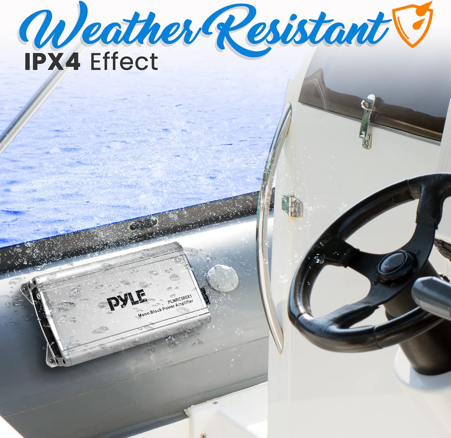 Pyle Mono-Block Audio Amplifier System - Class D Compact Car Amp, Weather Resistant, IPX4 Rated, for Car, ATV, UTV, Jeep, Motorcycle, Marine, Soft Turn On/Off, Power Protection, 7.95"x4.33"x1.87"