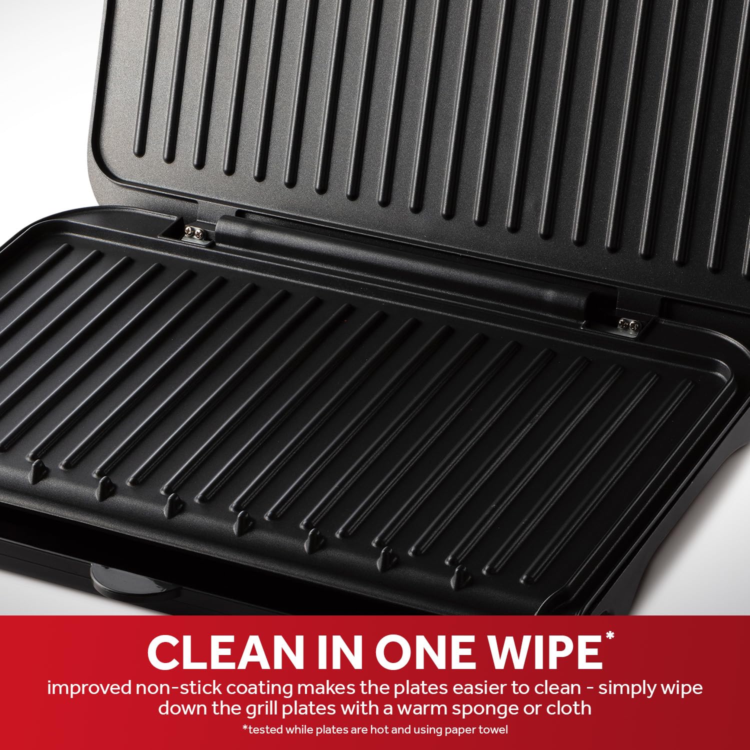 George Foreman Large Electric Fit Grill [Non stick, Healthy, Griddle, Toastie, Hot plate, Panini, BBQ, Energy saving, Vertical storage, Easy clean, Drip tray, Ready to cook light] Black, 2400W 25820