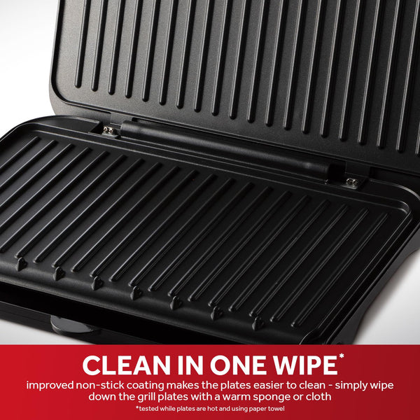 George Foreman Large Electric Fit Grill [Non stick, Healthy, Griddle, Toastie, Hot plate, Panini, BBQ, Energy saving, Vertical storage, Easy clean, Drip tray, Ready to cook light] Black, 2400W 25820