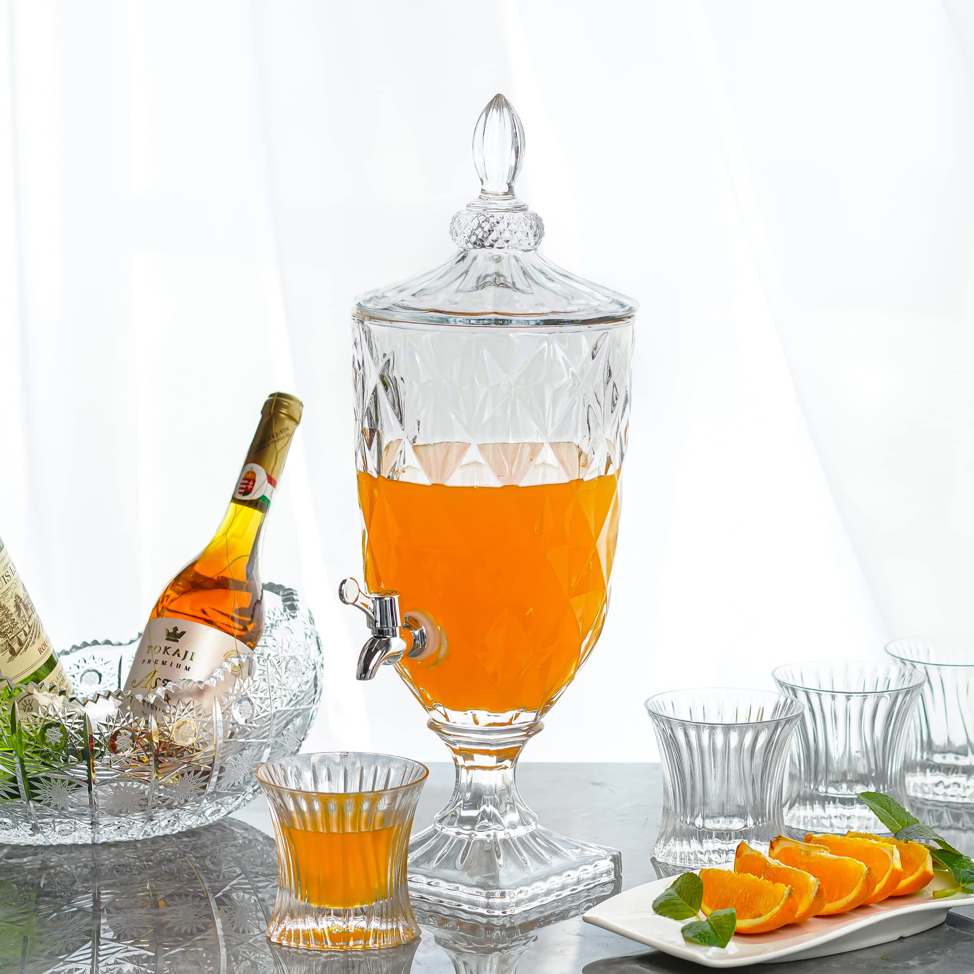 0.8 Galllon Glass Drink Dispenser for Parties with Spigot Glass Iced Beverage Dispenser with Lid Wide Mouth Beverage Server for Party Bar Wedding