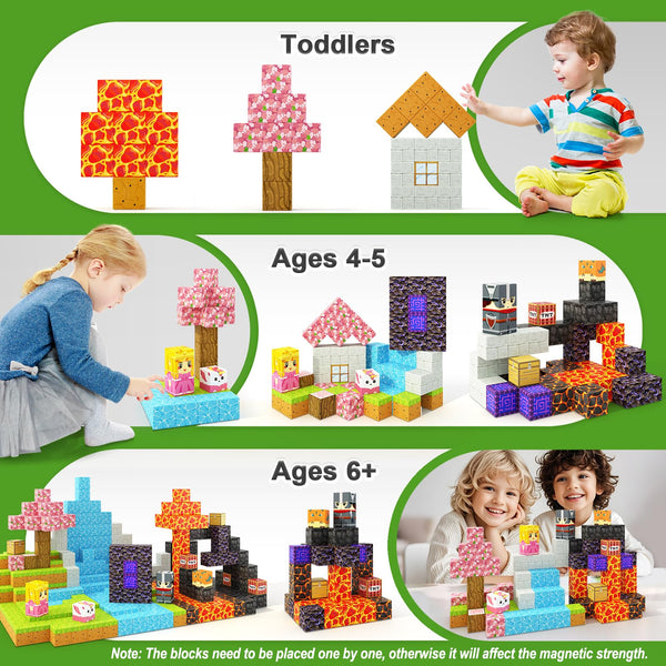 Magnetic Blocks - Build Mine Magnet World Magic Portal Set, Magnetic Tiles Building Blocks Toddler Toy STEM Sensory Outdoor Toys for 3+ Year Old Boys & Girls, Creative Kids Games Kids Toys