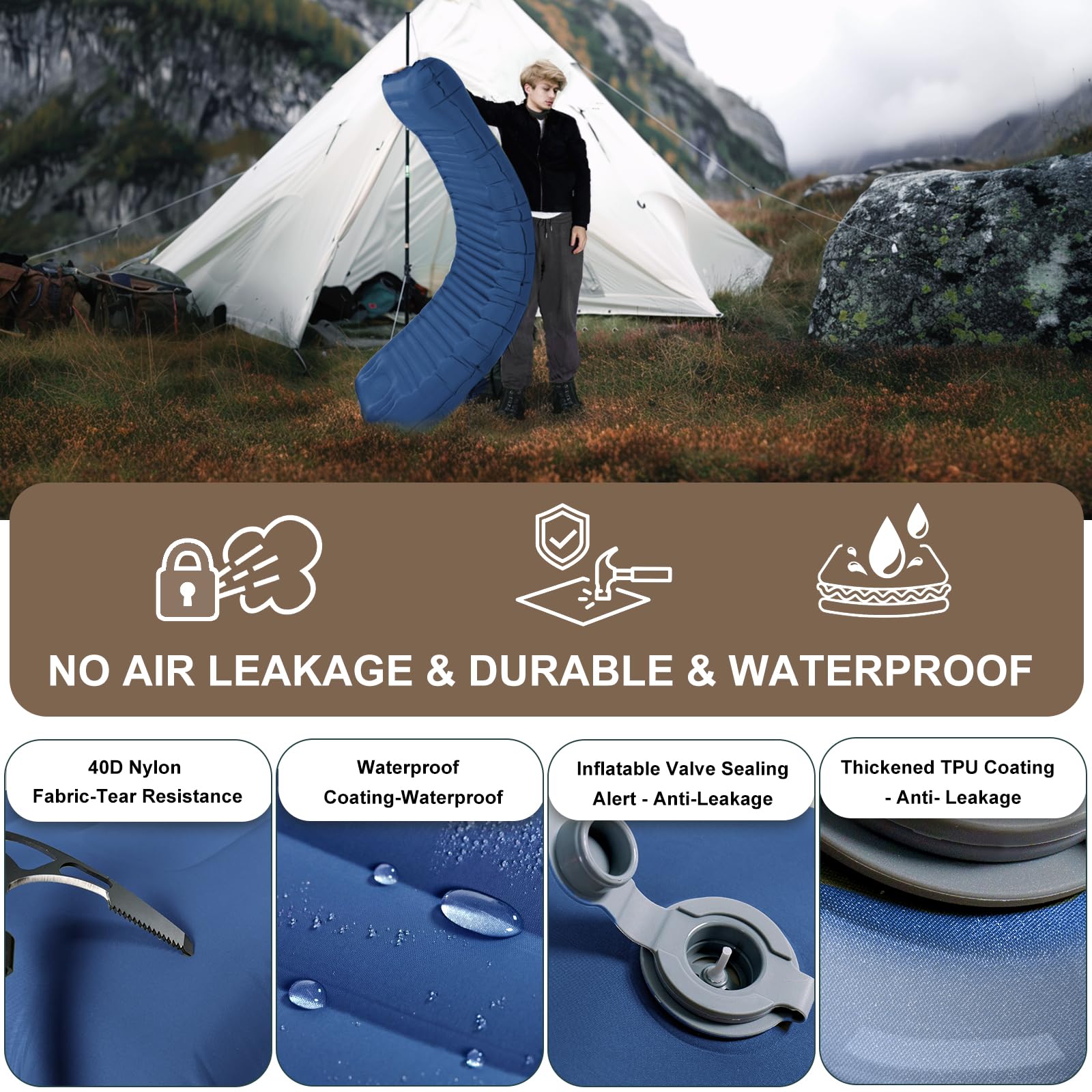 Origem Self Inflating Camping Mat - 14CM Upgraded Sleeping Mat with Built-in Pump, Ultralight Inflatable Mattress, Sleeping Pad for Outdoor Camping, Backpacking, Hiking, Traveling