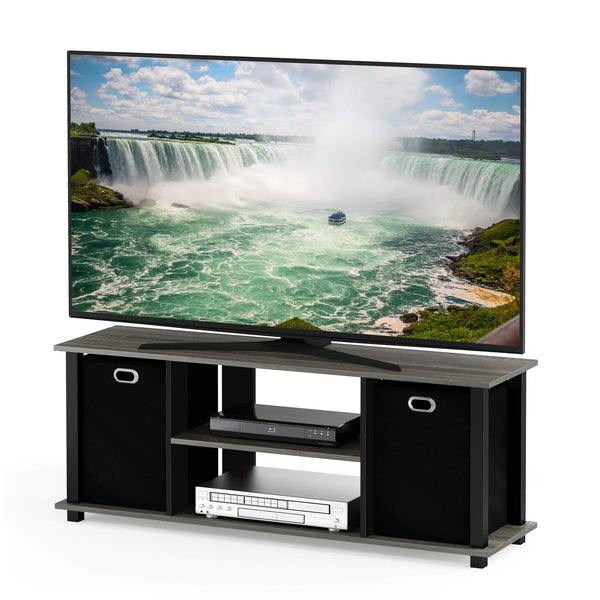 Furinno TV Entertainment Center, Wood, French Oak Grey/Black/Black, one size