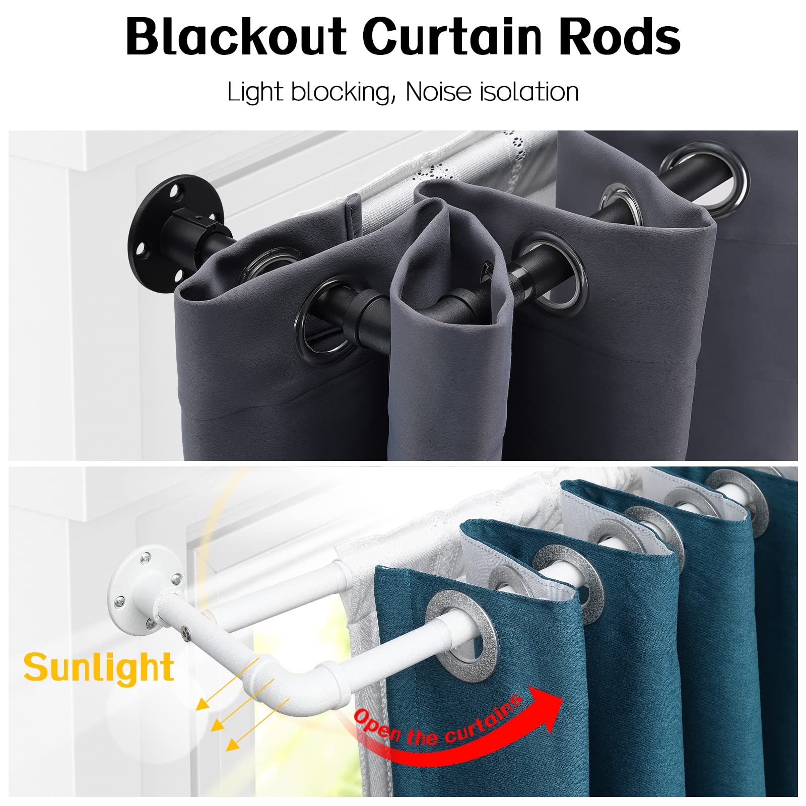 Harrms Industrial Double Curtain Pole, Curtain Poles for Eyelet Curtains, Matt White, 74-273cm, Extendable Metal Curtain Rod Blackout Room Darkening