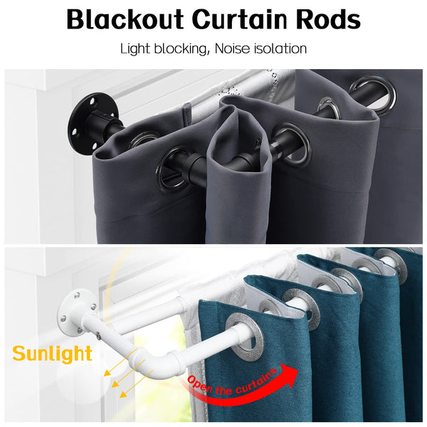 Harrms Industrial Double Curtain Pole, Curtain Poles for Eyelet Curtains, Matt White, 74-273cm, Extendable Metal Curtain Rod Blackout Room Darkening