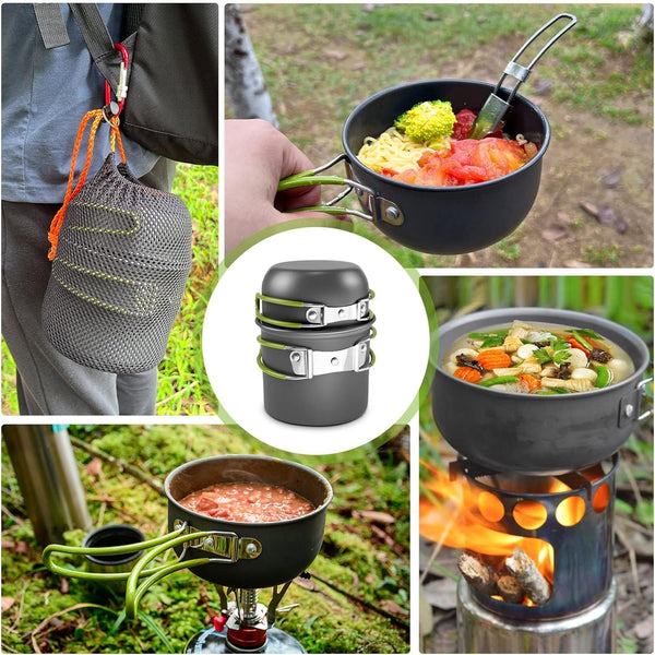 AUTOPkio Camping Cooking Set, Outdoor Camping Pans Pots and Stove - Non Stick Folding Cookware Kit for BBQ Picnic Hiking Backpacking Travel 1-2 Person Use