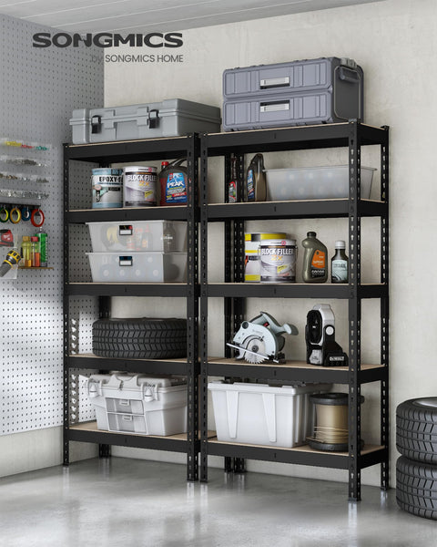 SONGMICS 5-Tier Shelving Unit, Storage Shelves, for Garage, Boltless Assembly, Adjustable Shelves, 30 x 75 x 150 cm, Load 875 kg, for Shed Warehouse Basement Kitchen, Black GLR300B01
