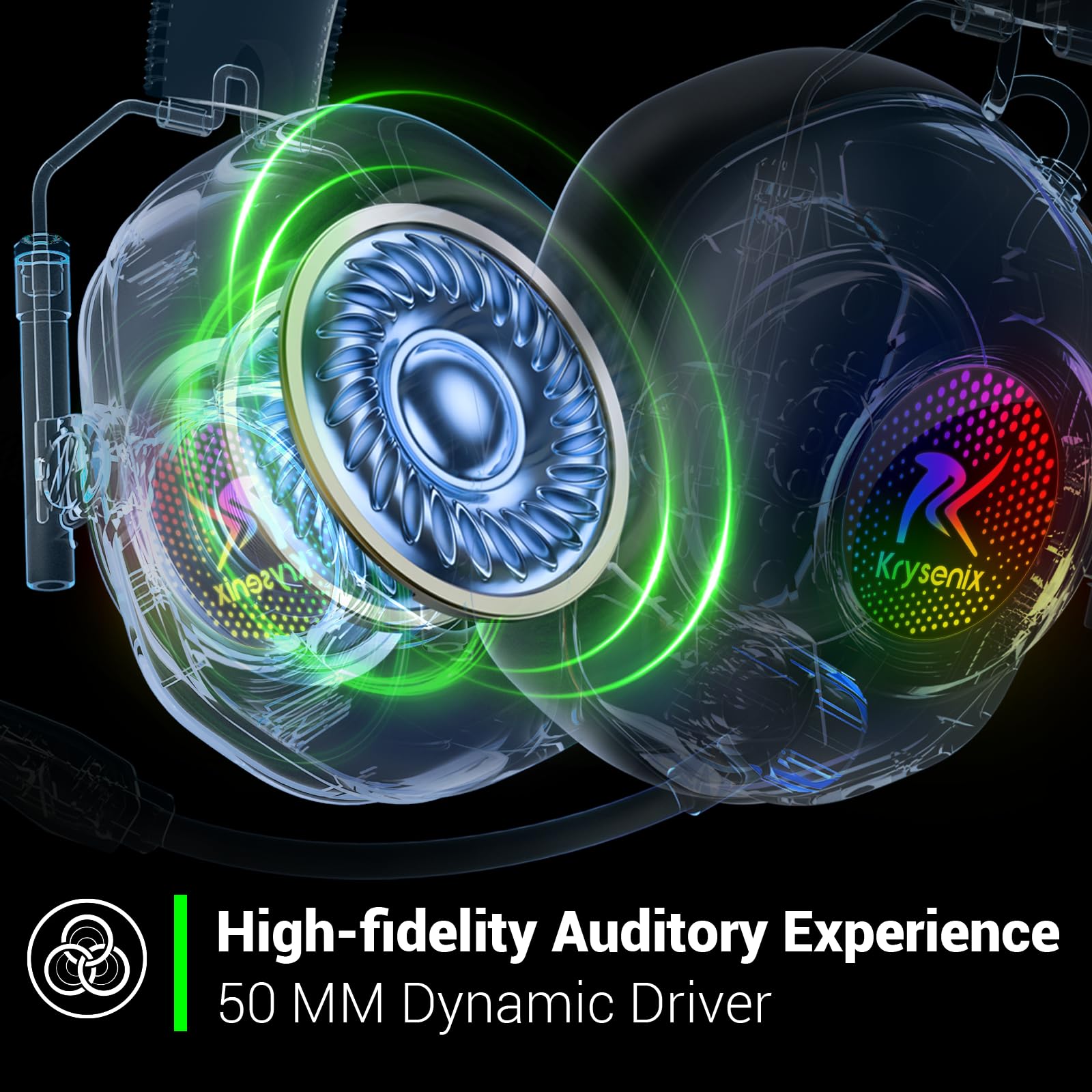 Krysenix KGH2 Wireless Gaming Headset for PS5, PS4, PC, Switch, 2.4GHz Bluetooth Wireless Headphones with Mic, Gaming & Music Dual Mode, ENC, Foldable, Cool LED, 40+ Hrs Battery, White Black