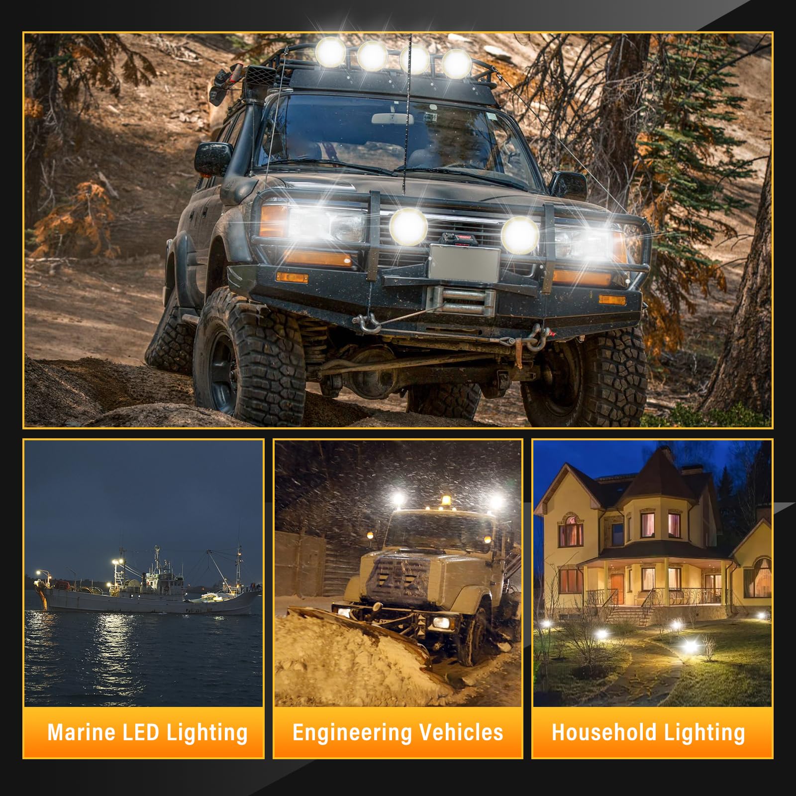 RIGIDON 2 Pcs Black Case Round Led Work Light, 9 inch 294W Spot Beam, 12V 24V Driving Lights Lamp Headlight for Car Off road Boat Truck 4x4 SUV ATV Tractors Excavator, 6000K White, Fog Lamp