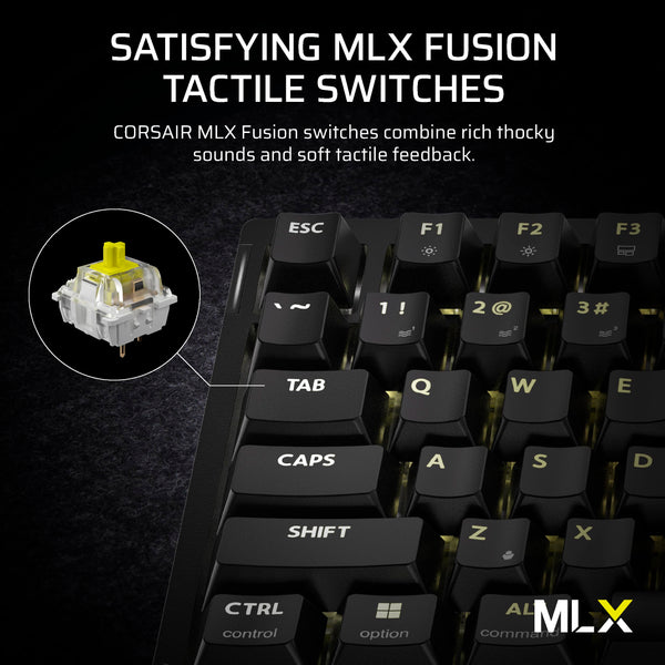 Corsair K65 PLUS WIRELESS 75% RGB Hot-Swappable Mechanical Gaming Keyboard – Pre-Lubricated MLX Fusion Tactile Switches – Dual-Layer Sound Dampening – PBT Keycaps – QWERTY UK – Black