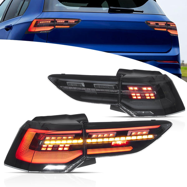 VLAND LED Rear Lights compatible with Golf MK8 Golf 8 2020-2023, w/Amber Sequential Indicator, Driver & Passenger Side - Smoked