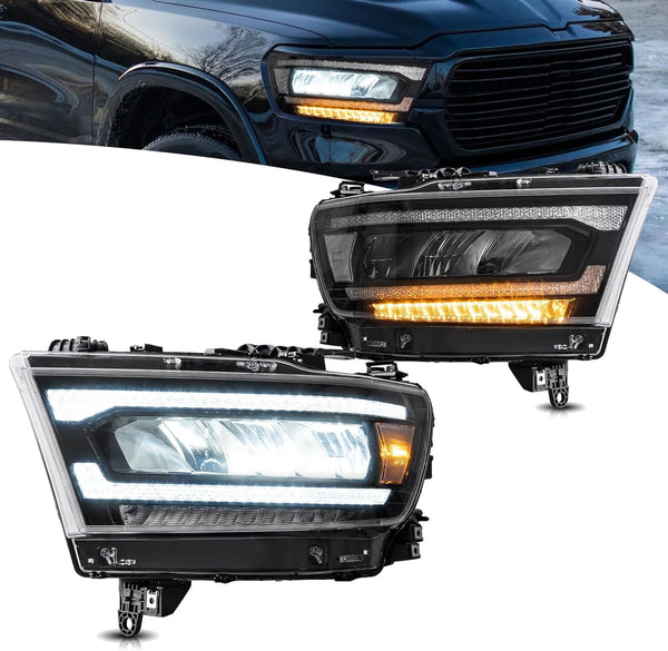 VLAND Motor LED Headlights compatible with 2019-2024 Ram 1500 Tradesman/Lone Star/Big Horn/Laramie/Rebel [Not fit classic, TRX, factory LED projector], w/Amber sequential indicator - Amber