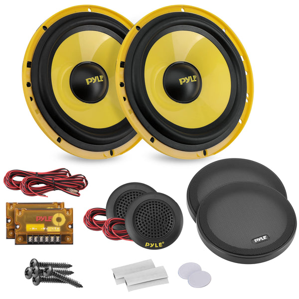 Pyle 2-Way Component Speaker System – 16.5cm, 400W, Electroplated Basket, Butyl Rubber Surround, 1.13kg Magnet, Wire Installation Kit – PLG6C, Yellow