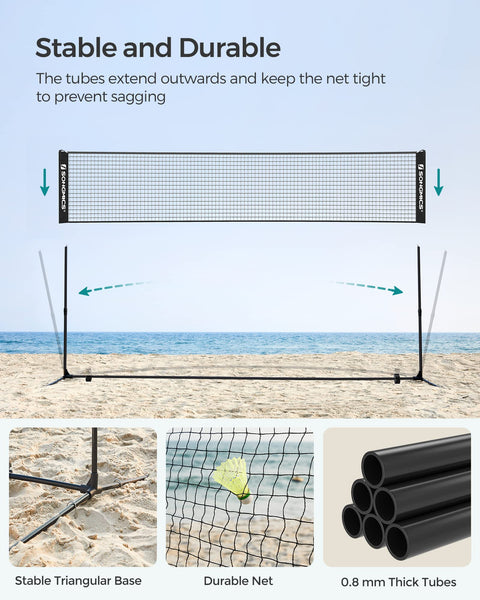 SONGMICS 3 m Badminton Net, Volleyball Net, Adjustable Poles Height, Portable Set for Tennis