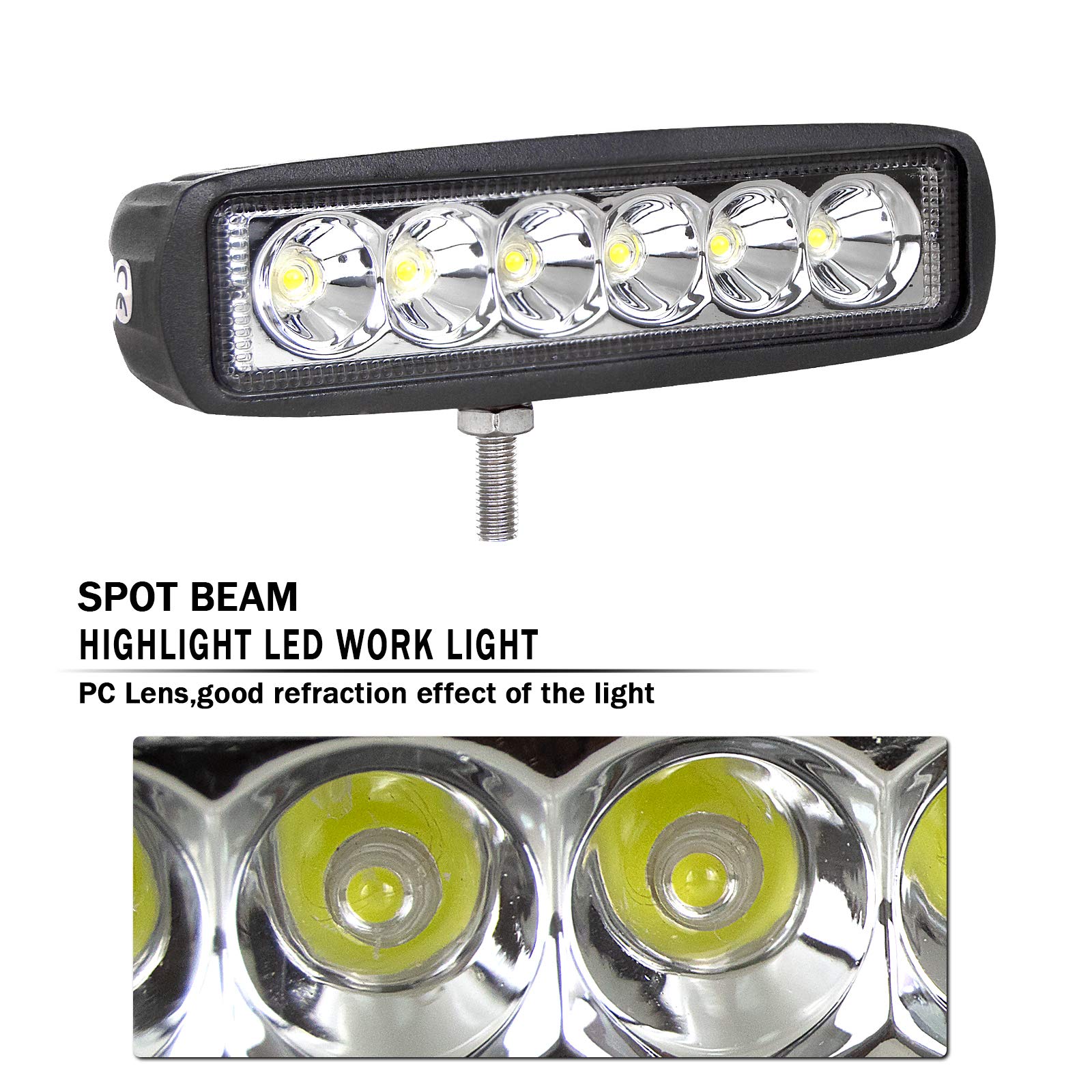 RIGIDON 2 Pcs Led Work Light Bar, 6 inch 18W Flood Beam, 12V 24V Driving Lights Lamp for Car Off road Boat Truck 4x4 SUV ATV Tractors Excavator, 6000K White, Fog Lamp