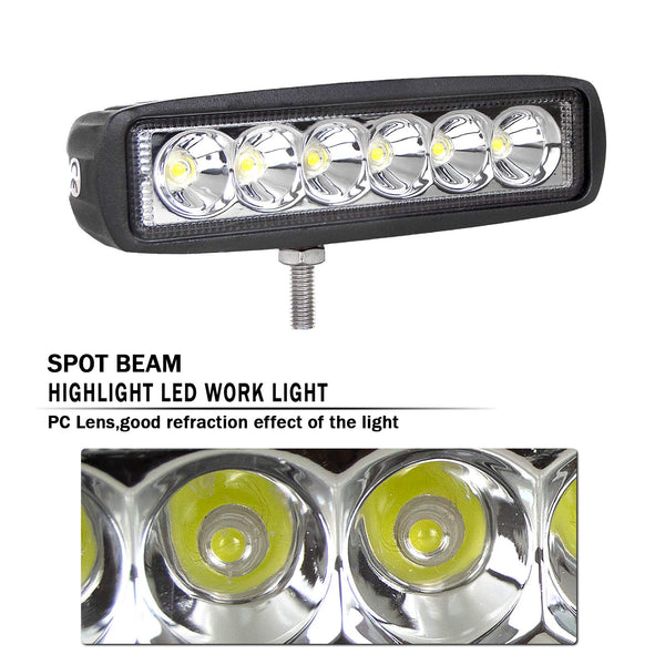 RIGIDON 2 Pcs Led Work Light Bar, 6 inch 18W Flood Beam, 12V 24V Driving Lights Lamp for Car Off road Boat Truck 4x4 SUV ATV Tractors Excavator, 6000K White, Fog Lamp