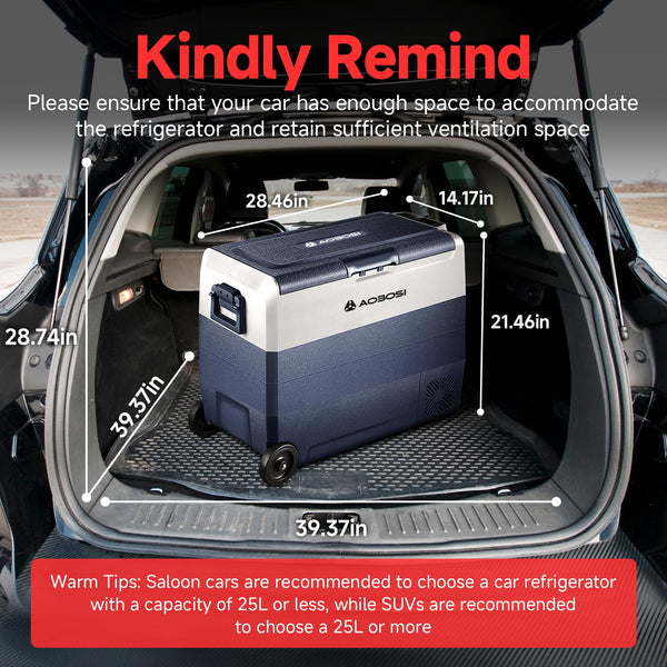 AAOBOSI 50L Compressor Car Fridge Freezer, Portable Camping Fridge with APP Control for 12/24V DC & 100-240V AC, Electric Cooler for Truck Campervan RV Boat, -20℃ to 20℃