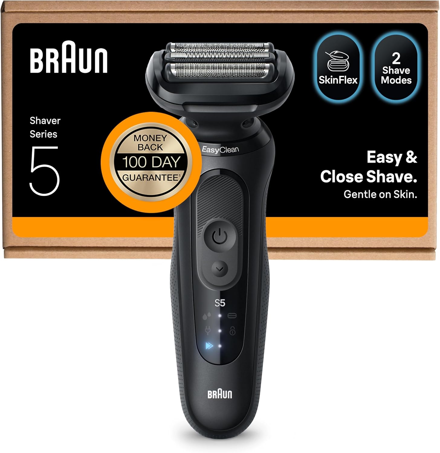 Braun Series 5 Electric Shaver, Up to 50 min, Cordless, Wet & Dry Razor for Men, 100% Waterproof, 52-N1000SI, Black
