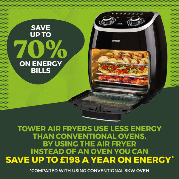 Tower T17122 Vortx Platinum Xpress Digital 30L Air Fryer Oven with Vizion Viewing Window, 18 Cooking Options, 2 Hour Timer, 1800W, Black