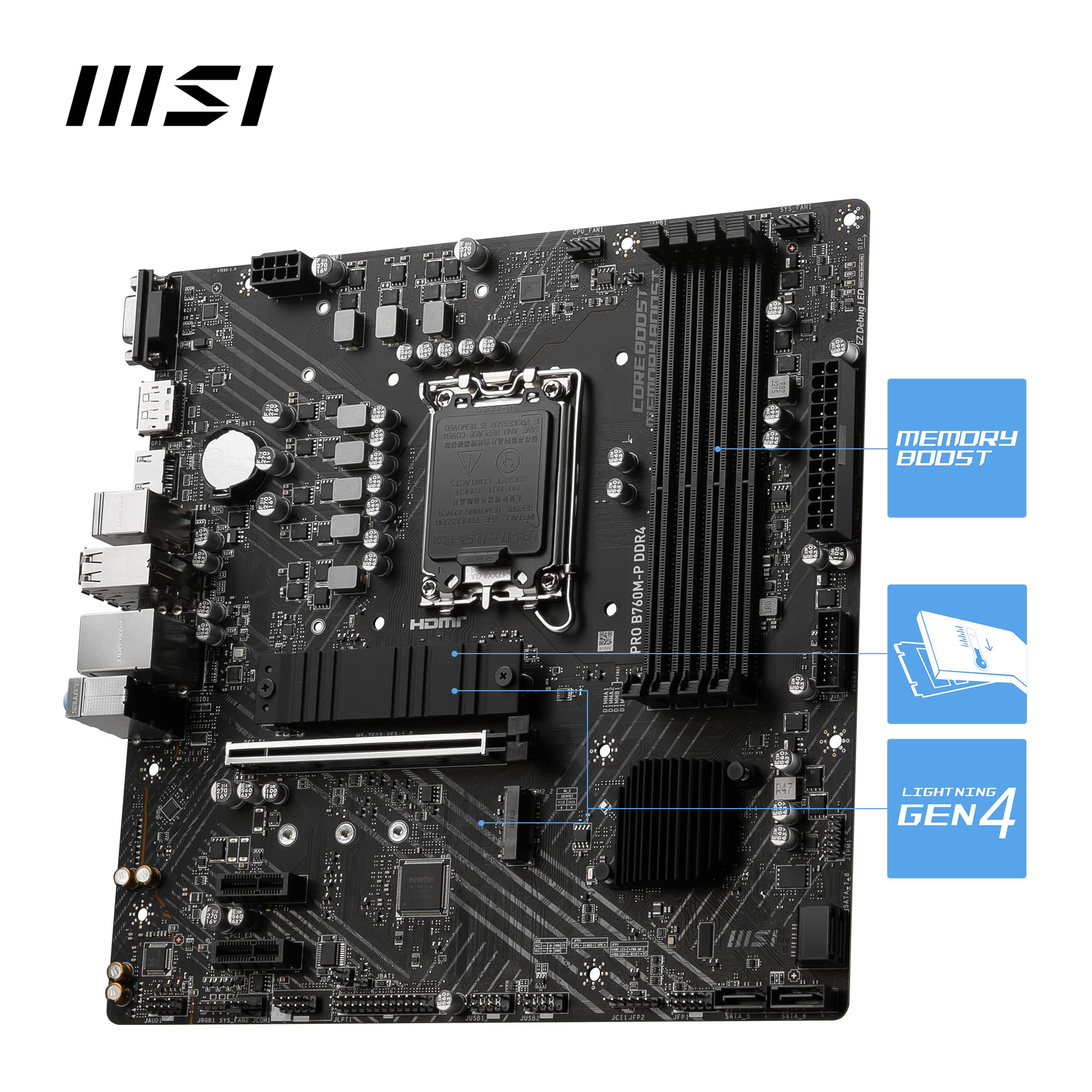 MSI B760 GAMING PLUS WIFI DDR4 Motherboard, ATX - Supports Intel 14th, 13th & 12th Gen Core Processors, LGA 1700 - DDR4 Memory Boost 5333+MHz/OC, 1x PCIe 4.0 x16, 2 x M.2 Gen4, 2.5G LAN, Wi-Fi 6E