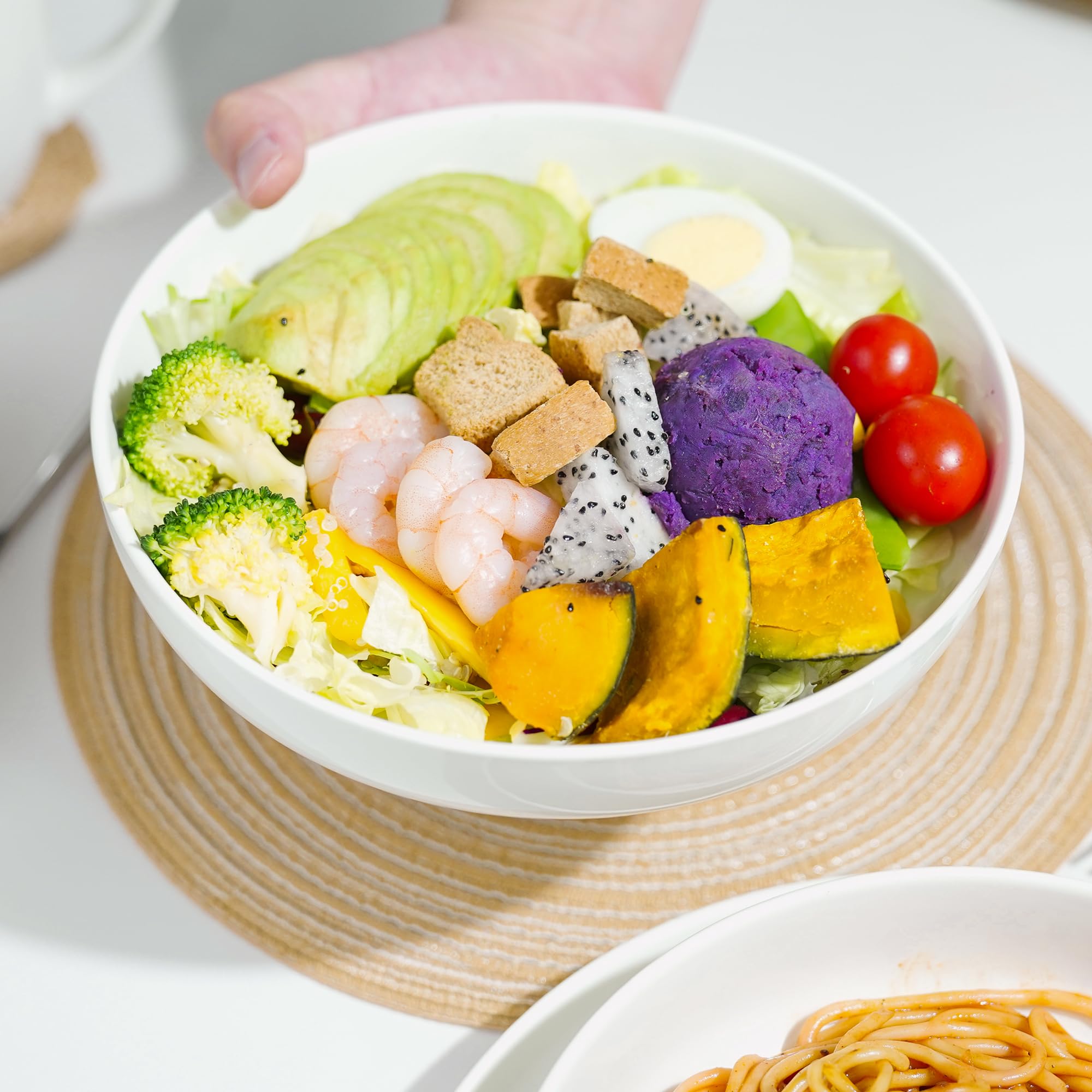 Jassceram 8.5 Inch Pasta Bowls Set of 6, 36 Oz Porcelain Salad Serving Bowls, Large Wide Pasta Plates for Kitchen, Round Dinnerware Dishes -