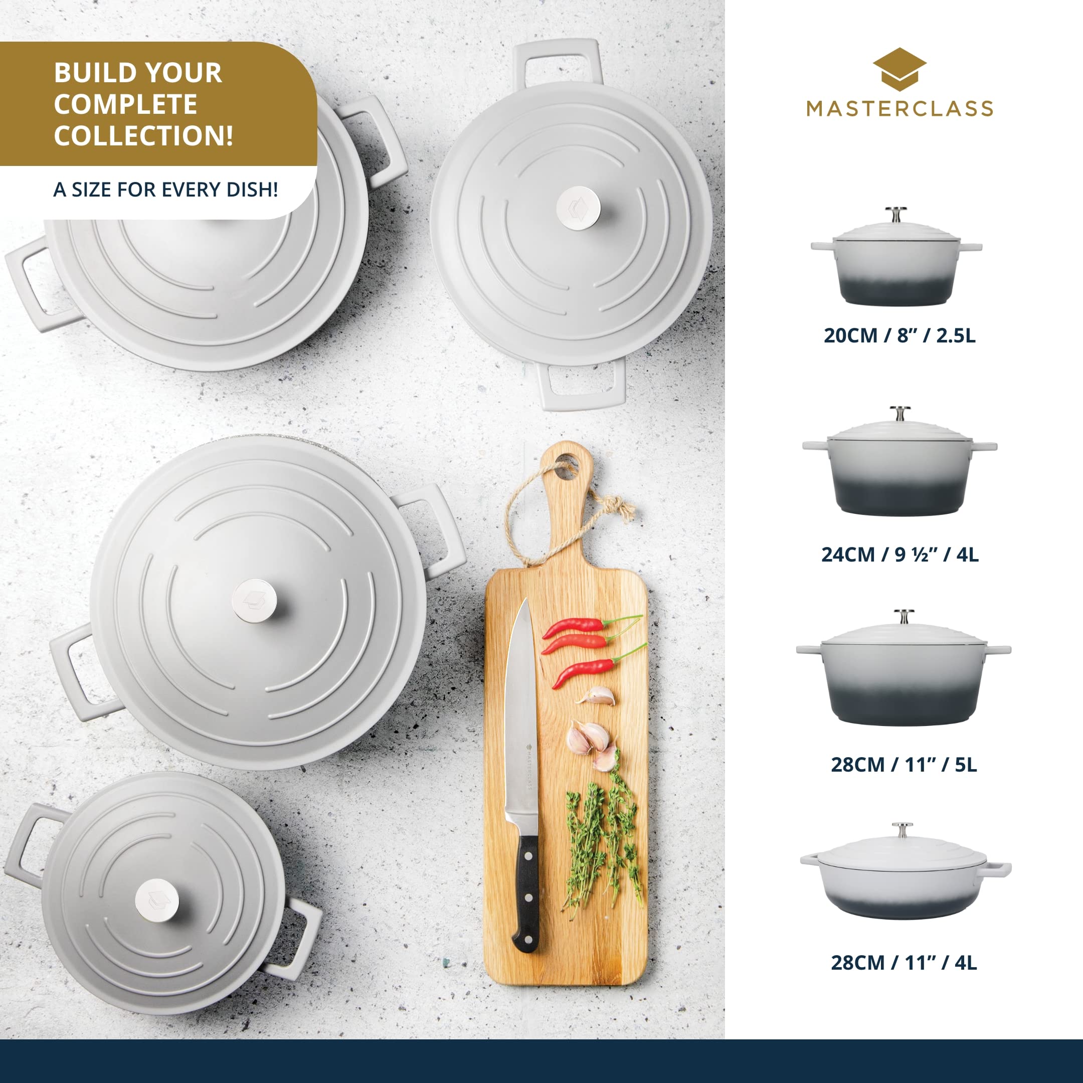 MasterClass Casserole Dish With Lid, Medium 4L/24 cm, Lightweight Cast Aluminium, Induction Hob And Oven Safe, Black