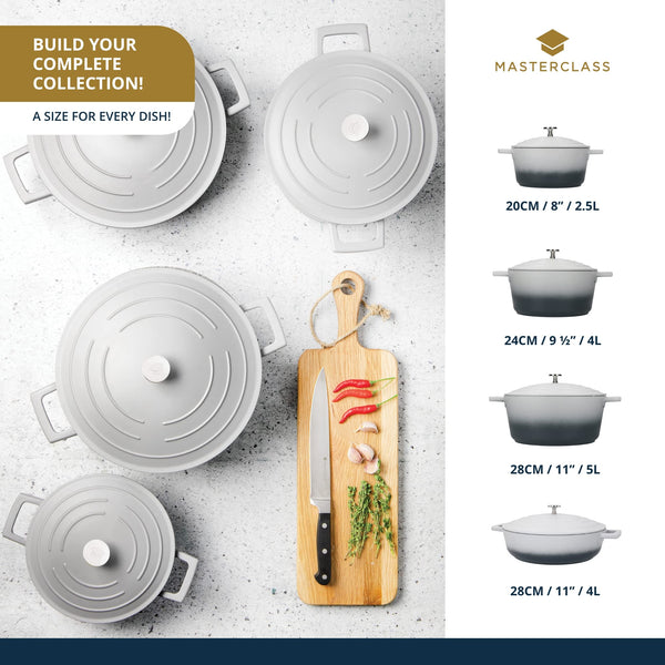 MasterClass Casserole Dish With Lid, Medium 4L/24 cm, Lightweight Cast Aluminium, Induction Hob And Oven Safe, Black