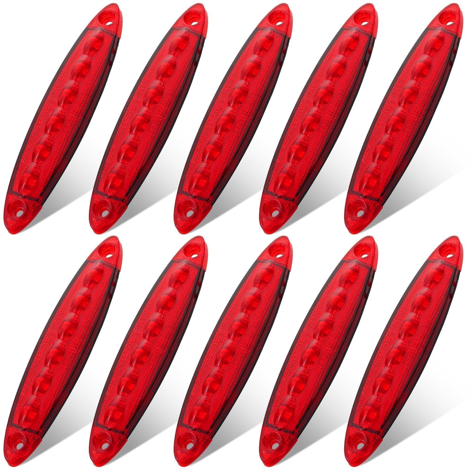 Justech 10pcs 6LED Side Marker Lights 12V Rear Lights 3030 SMD Indicator Lamps Universal Waterproof for Truck Trailer Van Caravan Lorry Car Bus-Red
