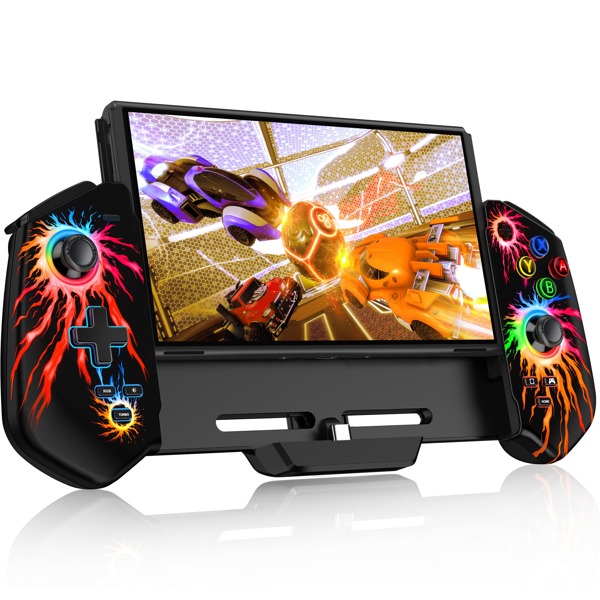 HELLCOOL Switch Pro Controller for Switch/OLED,Switch Controller for Handheld Grip with Hall Effect Joystick,One-Piece Switch Joycon with Turbo/Programmable/6-Axis/Vibration/RGB/4 Card Slot(Black)