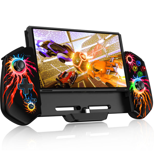 HELLCOOL Switch Pro Controller for Switch/OLED,Switch Controller for Handheld Grip with Hall Effect Joystick,One-Piece Switch Joycon with Turbo/Programmable/6-Axis/Vibration/RGB/4 Card Slot(Black)
