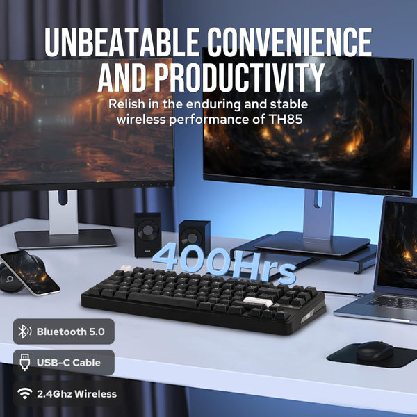 EPOMAKER TH85 QMK/VIA Mechanical Gaming Keyboard, BT/2.4Ghz Wireless, RGB, Hot-Swappable & Programmable Keys in US 75% Layout (Black&White, Creamy Jade Switch)