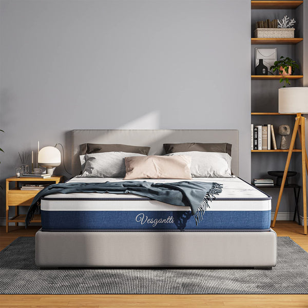 Vesgantti Single Mattress, 10 Inch Hybrid Single Size with Breathable Memory Foam and Individual Pocket Spring-Medium Firm, 3FT Mattress, 90x190x25cm
