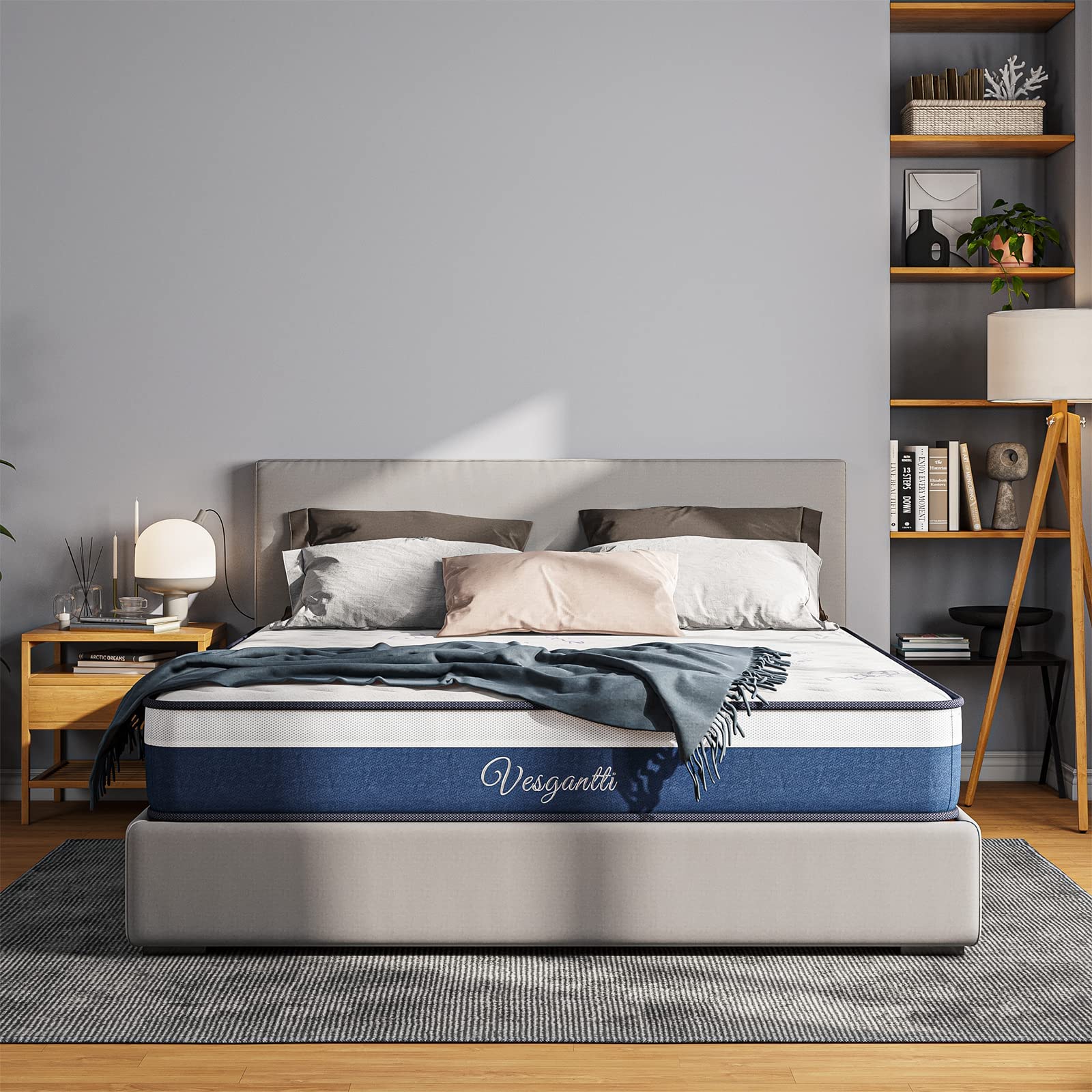 Vesgantti Single Mattress, 10 Inch Hybrid Single Size with Breathable Memory Foam and Individual Pocket Spring-Medium Firm, 3FT Mattress, 90x190x25cm