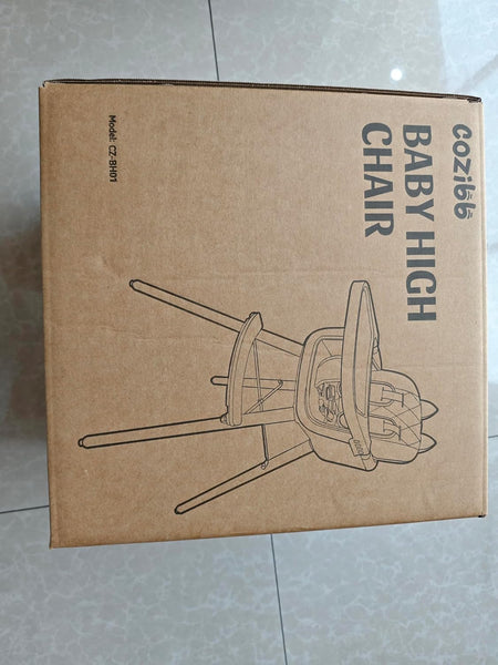 CoziBB 4 in 1 Highchair with Cat Ear, Removable 3-Position Tray, 5-Point Safety Belt Convertible Multifunctional High Chair with Removable Legs, Wooden Feeding Chair for Baby Infant Toddler (6 M-2 Y)