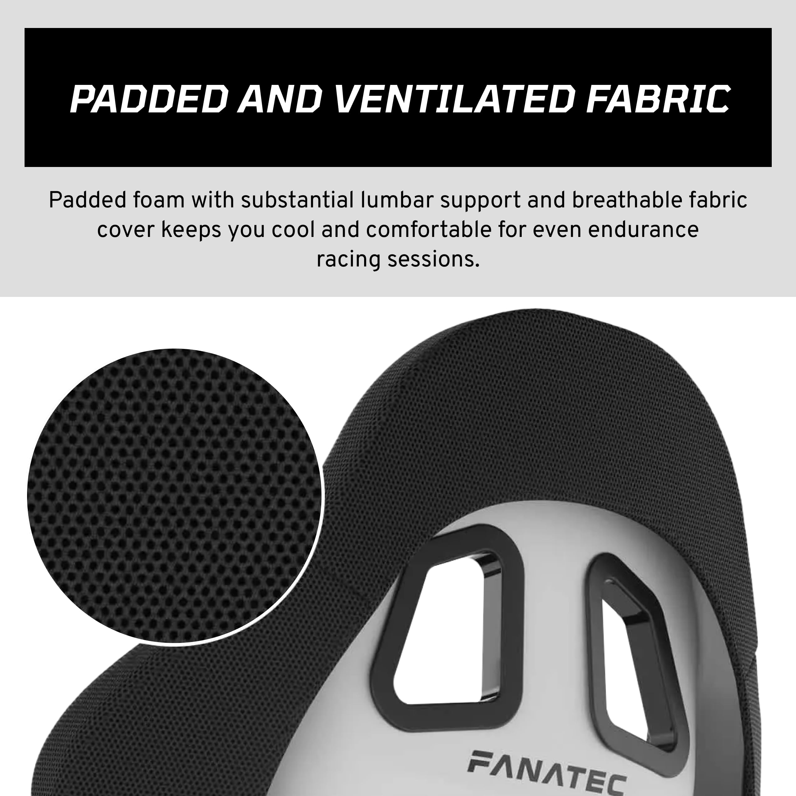 Fanatec ClubSport GT Sim Racing Cockpit Seat – Rigid and Durable, Fiber-Reinforced Shell, Padded Foam, Breathable Fabric, Lumbar Support – Black