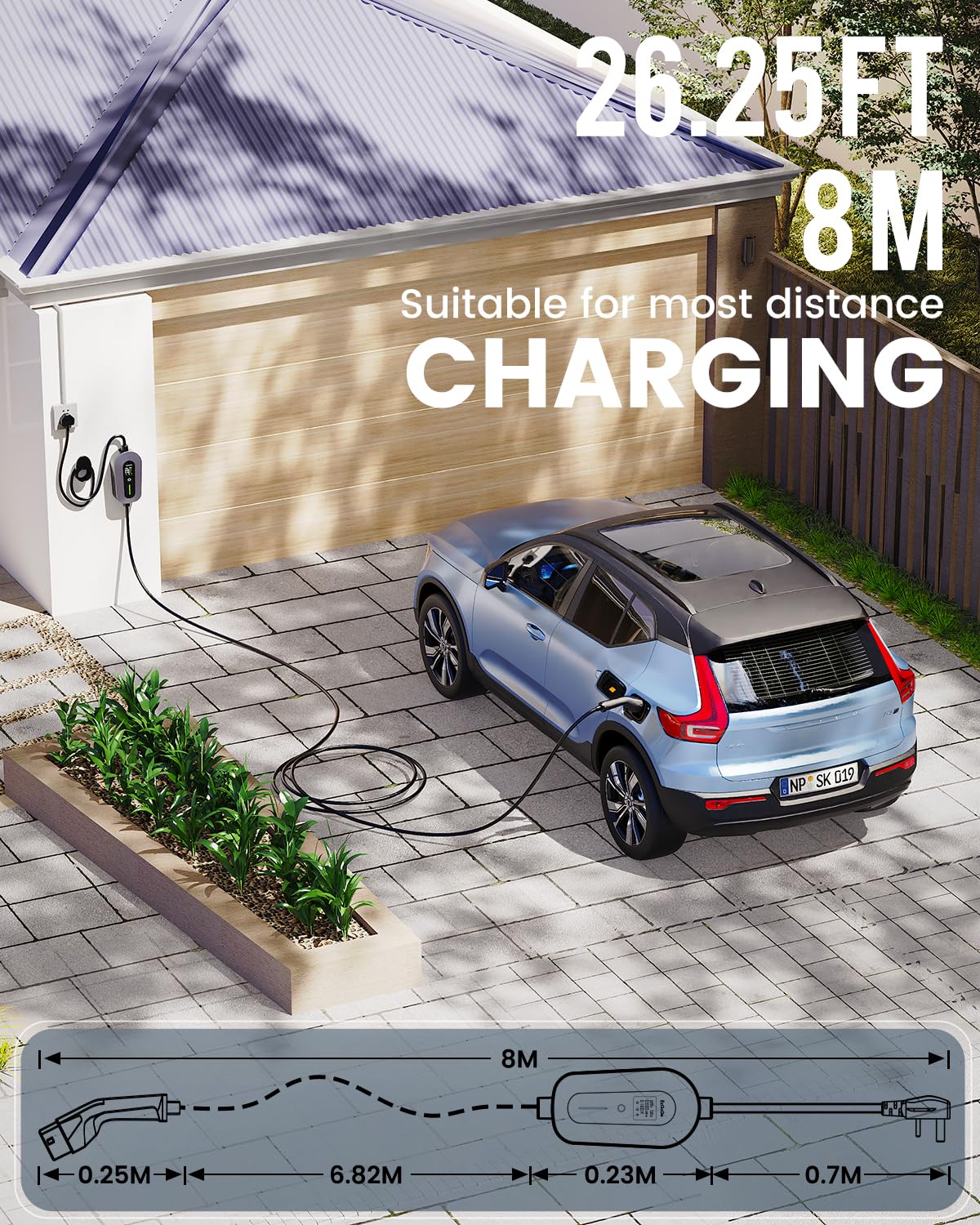 EV Charger Cable Type 2 to 3 Pin Plug 20Ft/6.1M Electric Car Charger 3kW, [6/8/10/13A] Type 2 Charging Cable 3 Pin EV Charger IP65 Advanced Protection Suitable for EVs & PHEVs