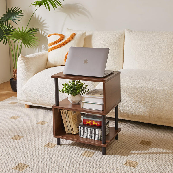 Aibiju 3 Tier Side End Table, Wooden Bedside Table, Modern Sofa Side End Table for Living Room/Bedroom/Small Space, Brown+Black Legs, YD-TM152LW