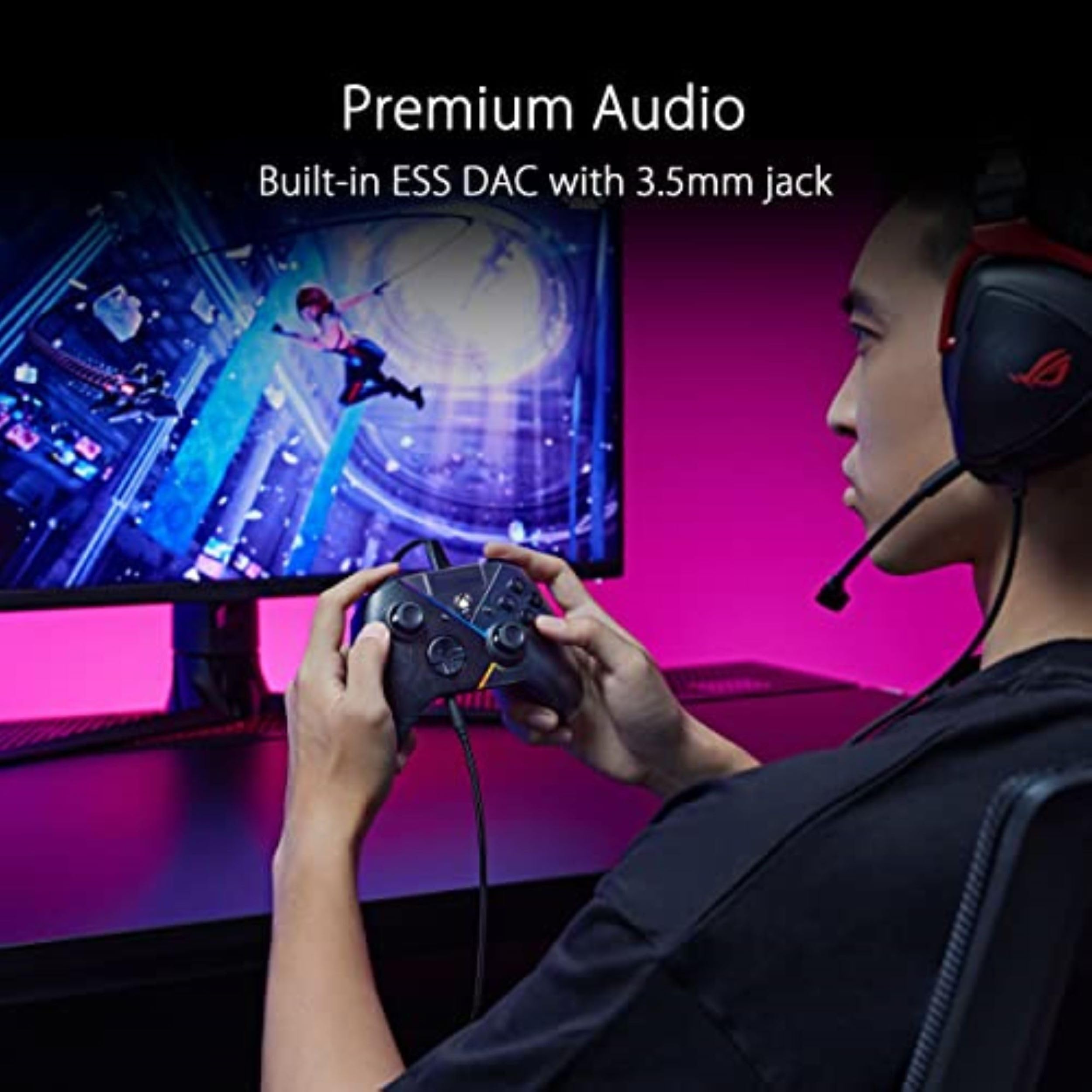 Asus ROG Raikiri Pro Wireless PC controller, OLED display, USB-C/24GHz/BT on PC, USB-C on Xbox, 4 remappable rear buttons, step/linear triggers, adjustable joystick sensitivity, 35mm jack, ESS DAC