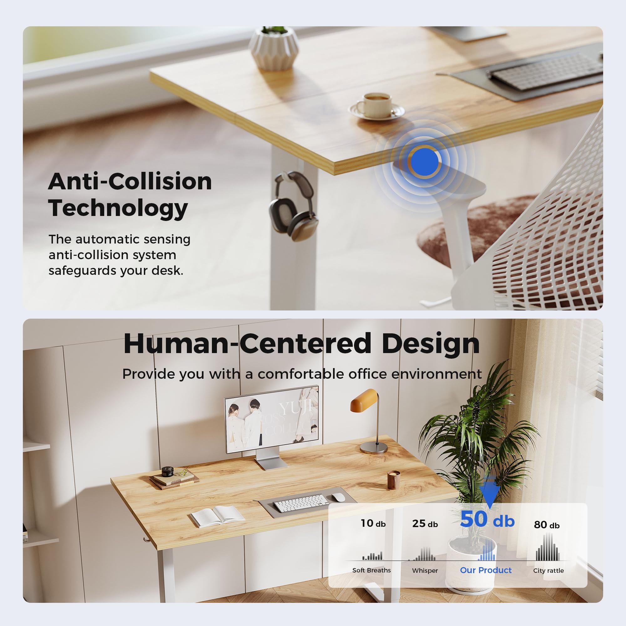 Agilestic L-Shaped Electric Standing Desk, 140cm Height Adjustable Sit-Stand Desk for Home Office, Ergonomic Computer Desk with Spliced Board, White