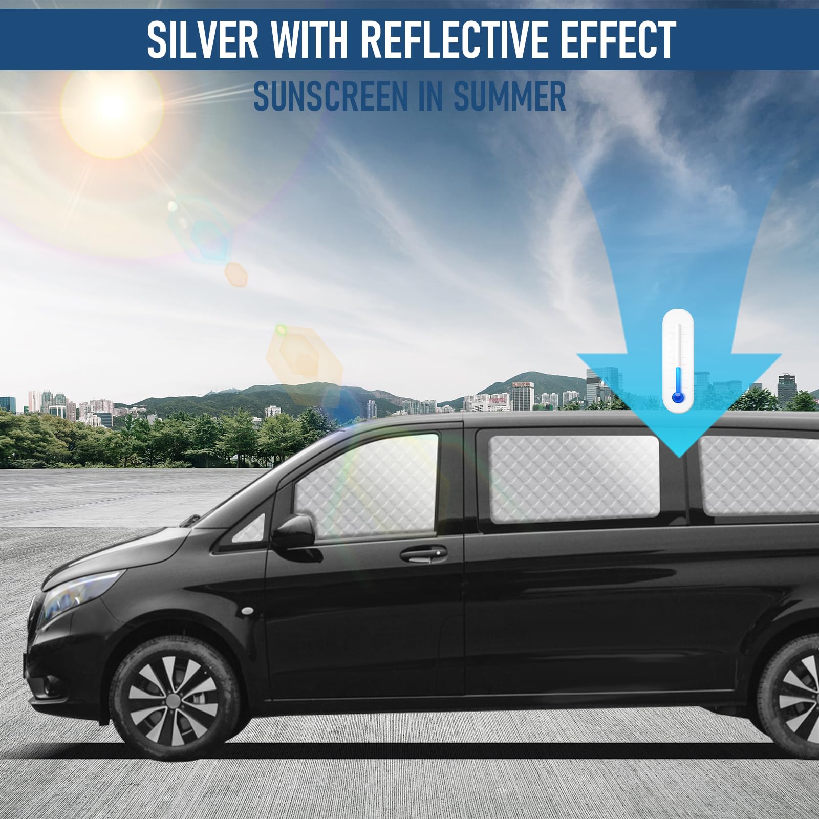 MaxAwe 8Pcs Internal Thermal Blind Set Fits for VW T5/T6 LWB, Luxury Sunshade Wrap Cover Kit, Window Front Screen Cover, Summer Uv Sun Blind & Winter Insulation Cover for VW Campervans & Motorhome