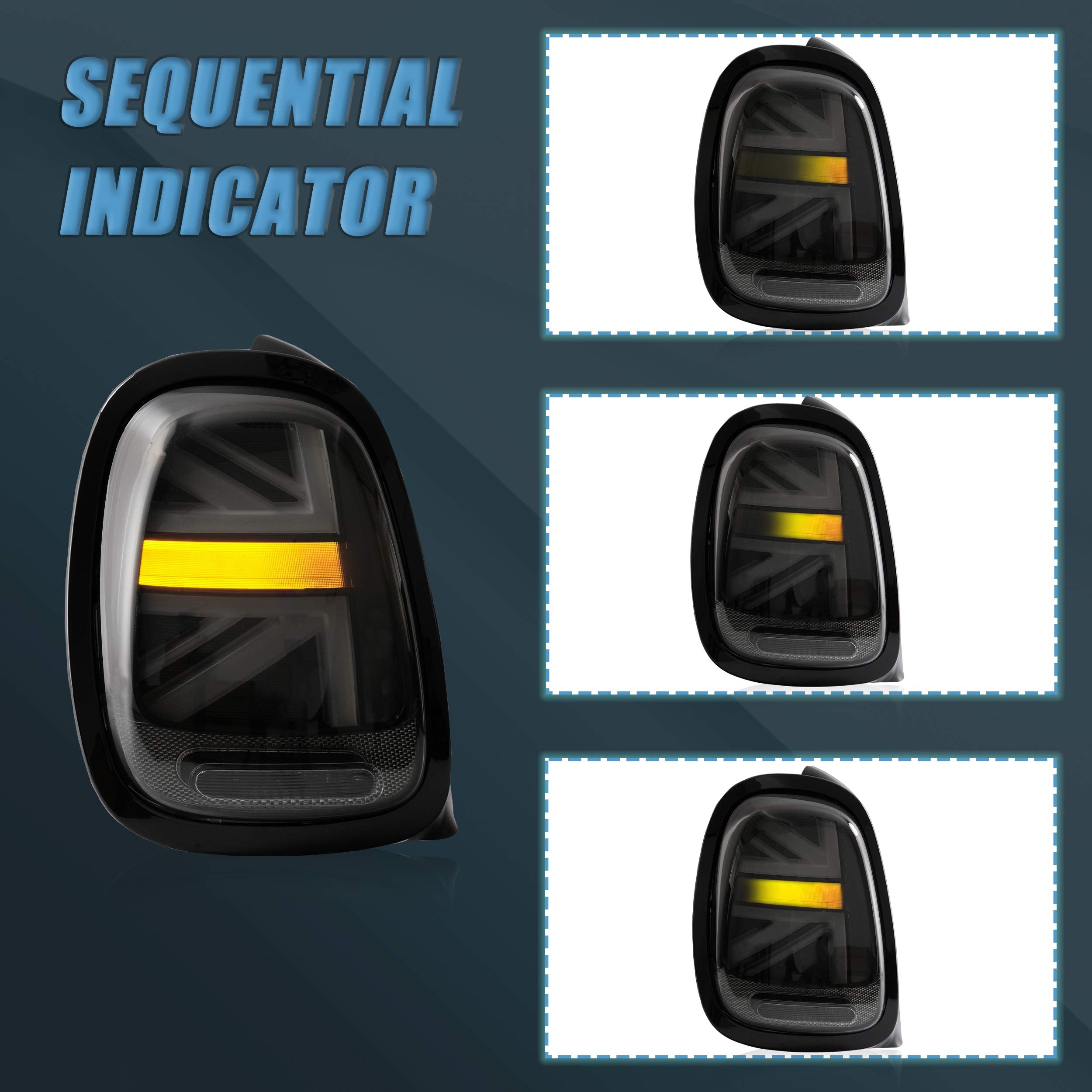 VLAND LED Tail Light Compatible with BMW Mini Cooper F55 F56 F57 2014-2021, Rear Lights with Sequential Turn Signal, Electroplated housing, Red