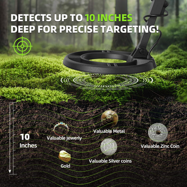 GreenRex Metal Detector for Adults Professional, Waterproof Pinpoint, High Accuracy Gold and Silver Detection, Underwater and Beach Use, 10'' IP68 Coil, Bigger LCD, New Advanced DSP Chip