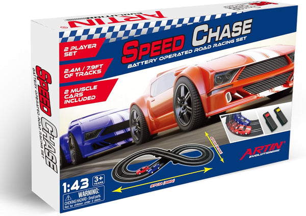 BANDAI Artin Speed Chase Slot Car Racing Set | 2.4m 2 Player Electric Race Car Track With 2 Muscle Cars And Speed Controls | Adults And Kids Electric Car Racing Toys Make Great Remote Control Gifts
