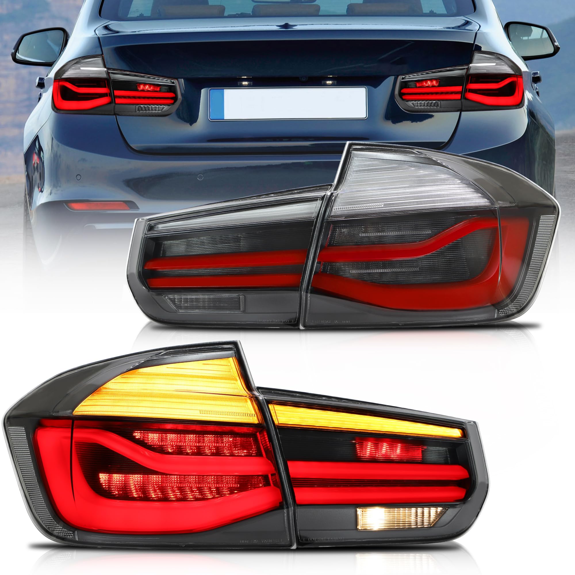 VLAND LED Rear Lights Compatible With 3-Series F30 F35 F80 M3 2013-2018 Sixth generation,Tail Lights Assembly w/Sequential Turn Indicator, 1 Set (Red)